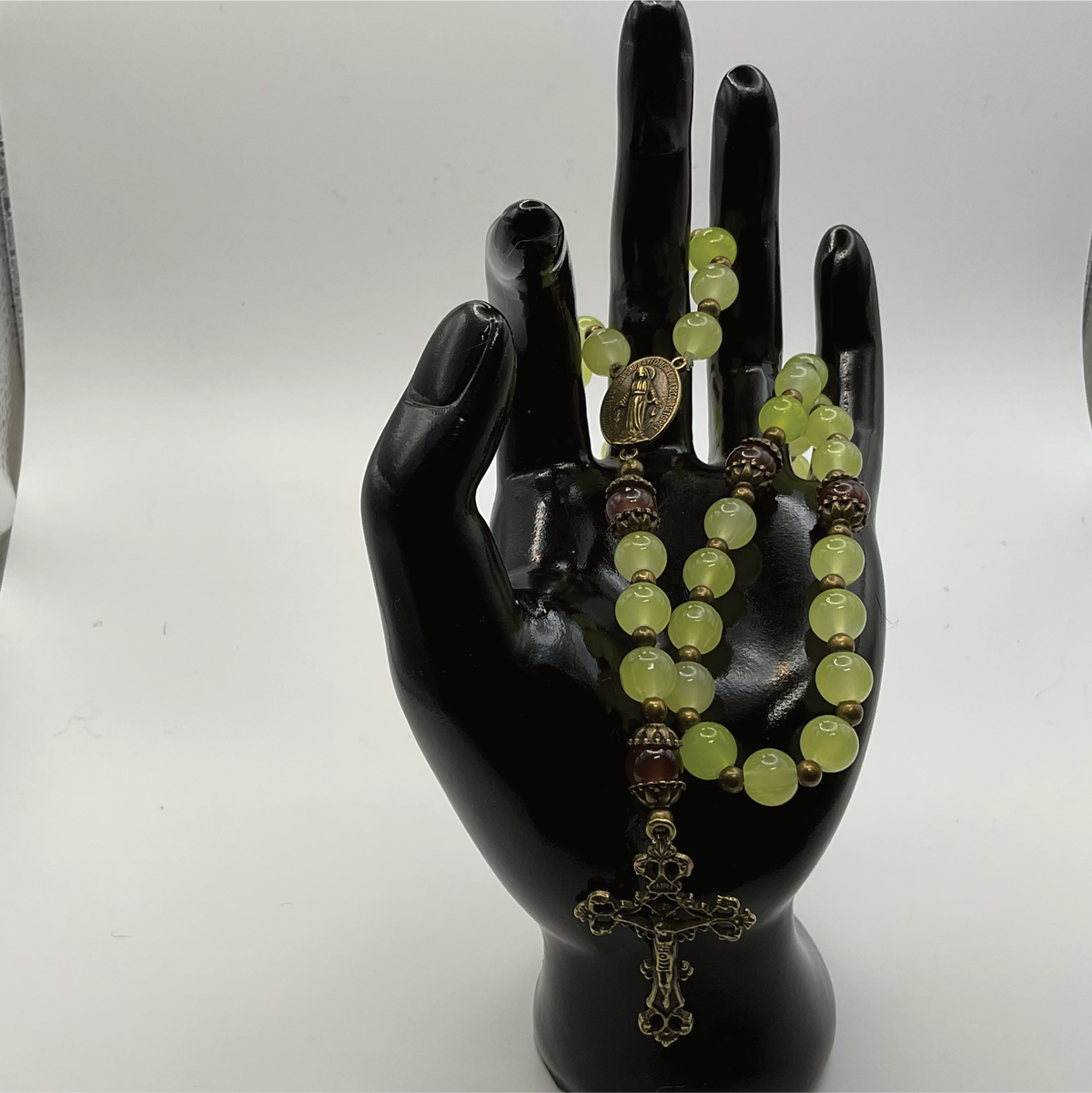 Lime Yellow Brown Spacer Full 5 Decade Bronze Rosary
