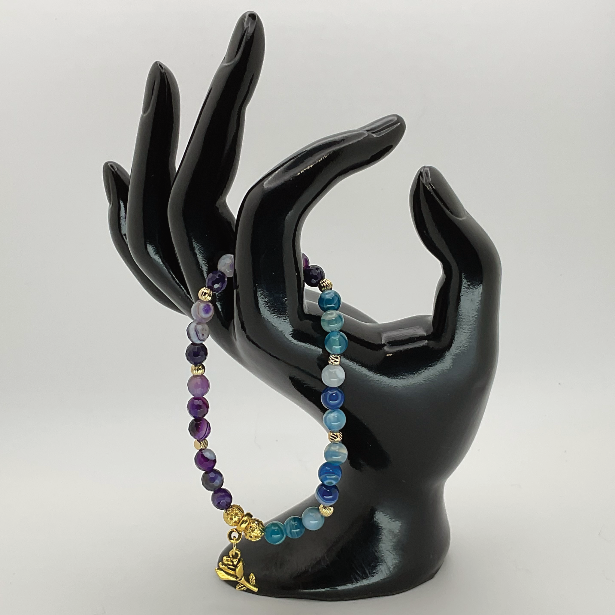 Pulsera con dije de flor de ágata Blue and Purple Dragon Vein con separadores dorados