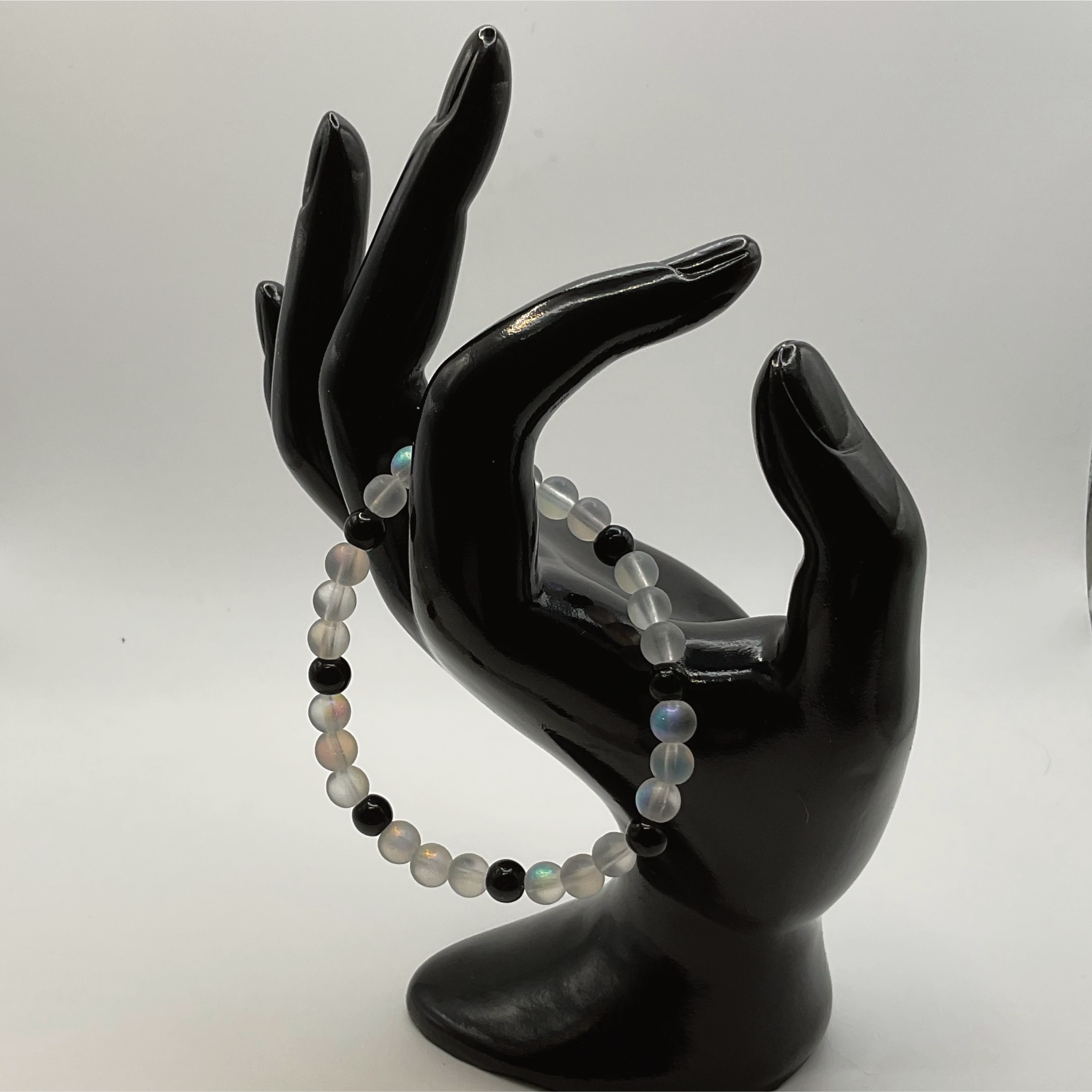 White Iridescent Black Glass Bracelet