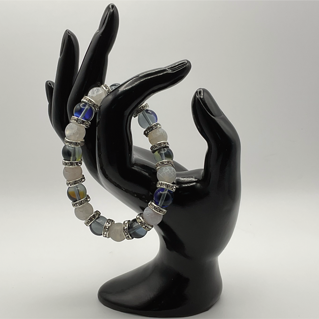 Blue Obsidian Dragon Vein Bracelet with Silver Tone Spacers