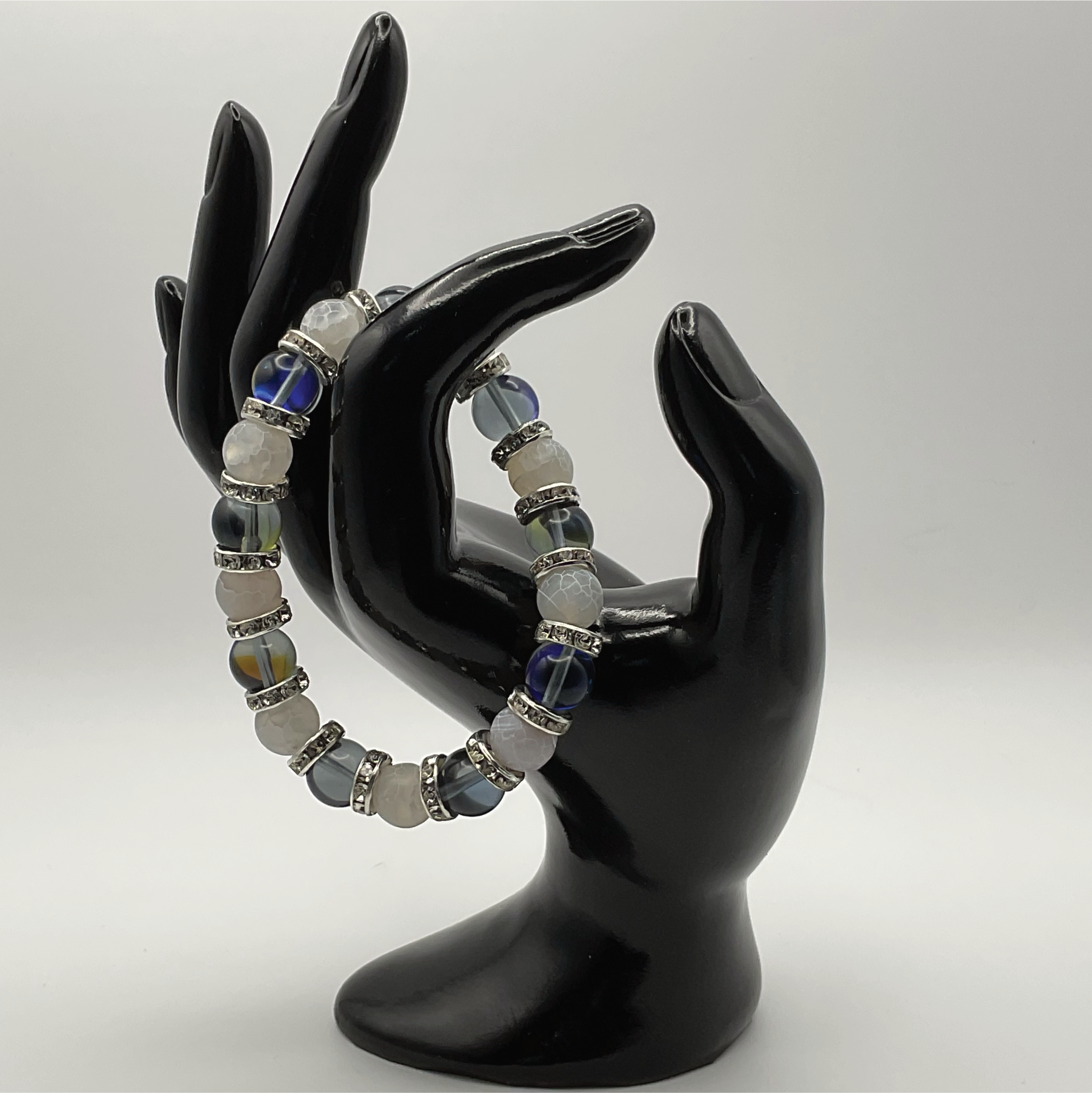 Blue Obsidian Dragon Vein Bracelet with Silver Tone Spacers