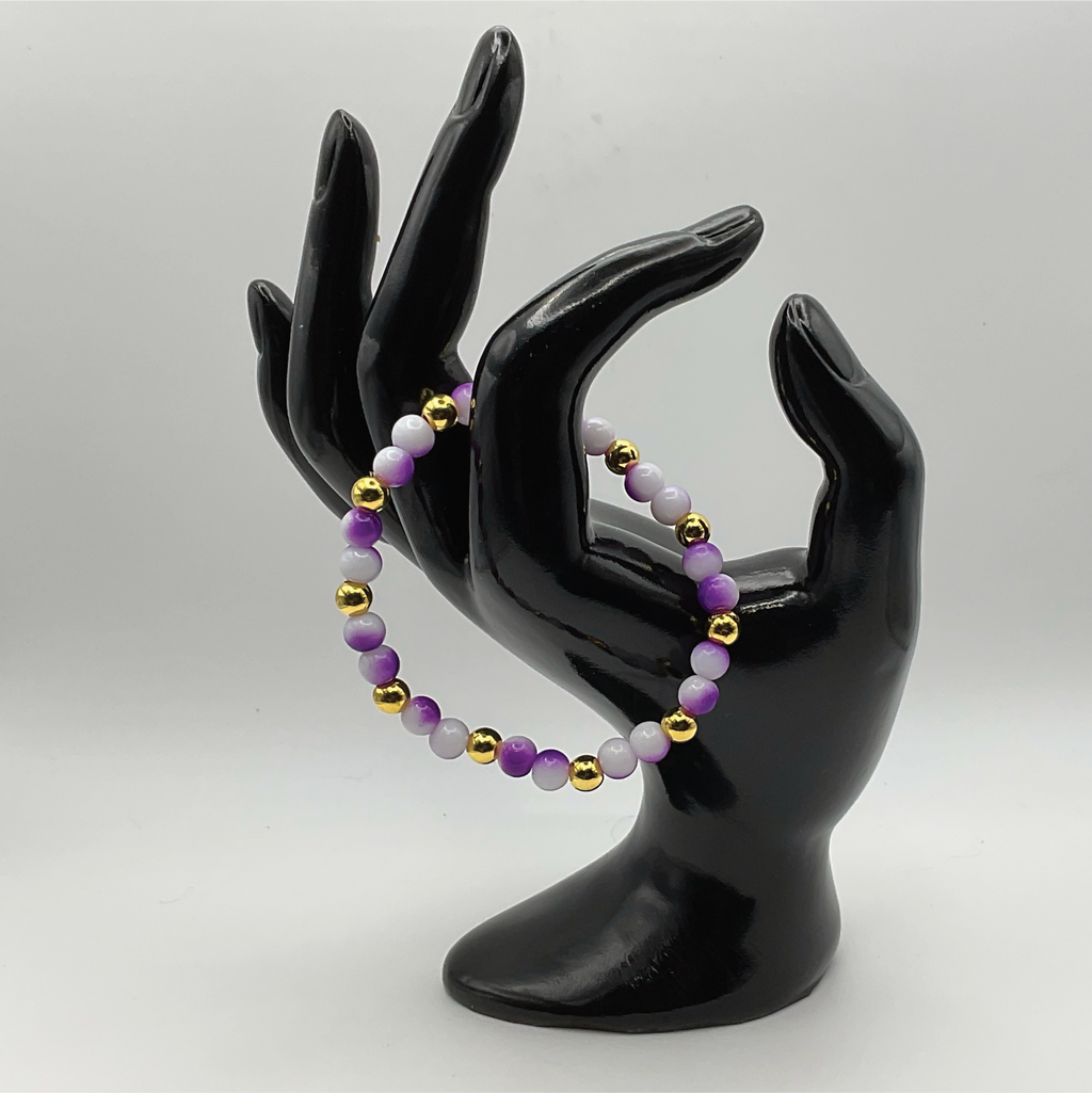 Purple White Glass Bracelet with Gold Spacers