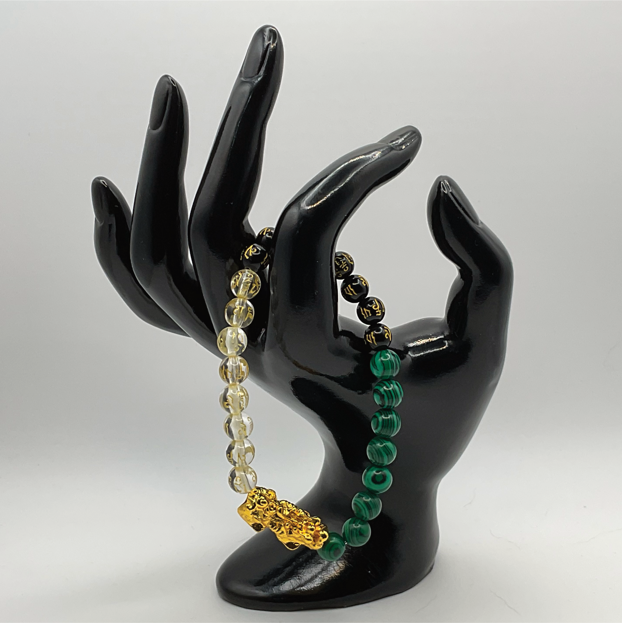 Malachite Black and Clear Pixiu Dragon Charm Bracelet