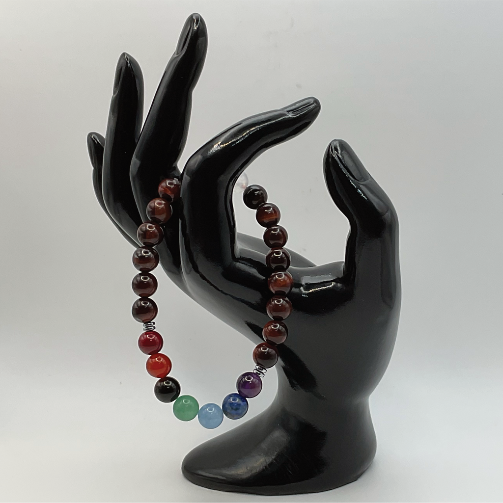 Tiger's Eye Chakra Colors Bracelet with Silver Spacers