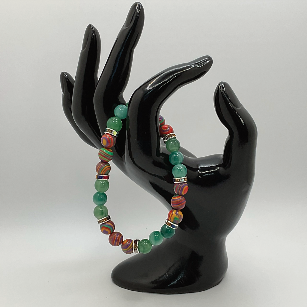 Pulsera Casilica de calcedonia verde con separadores de cristal multicolor de plata