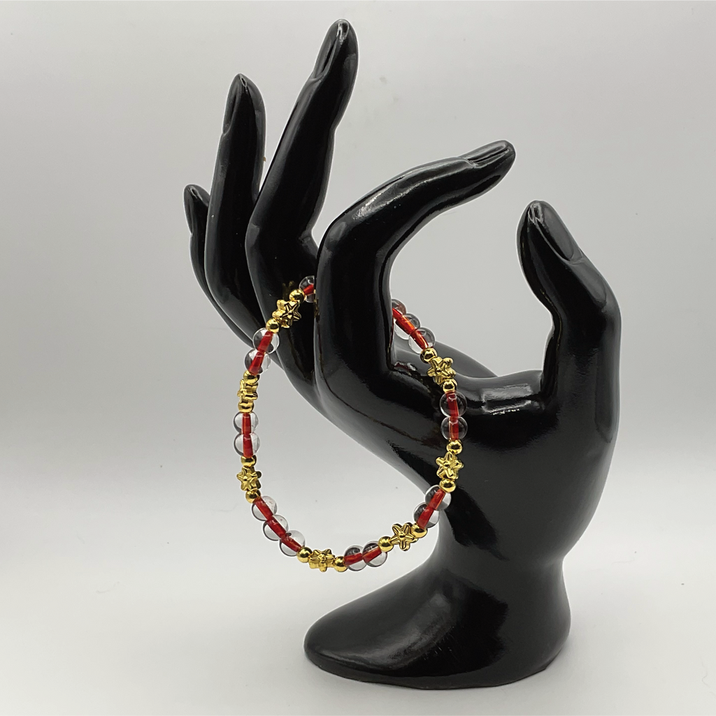 Red Clear Glass Gold Stars Bracelet with Gold Spacers