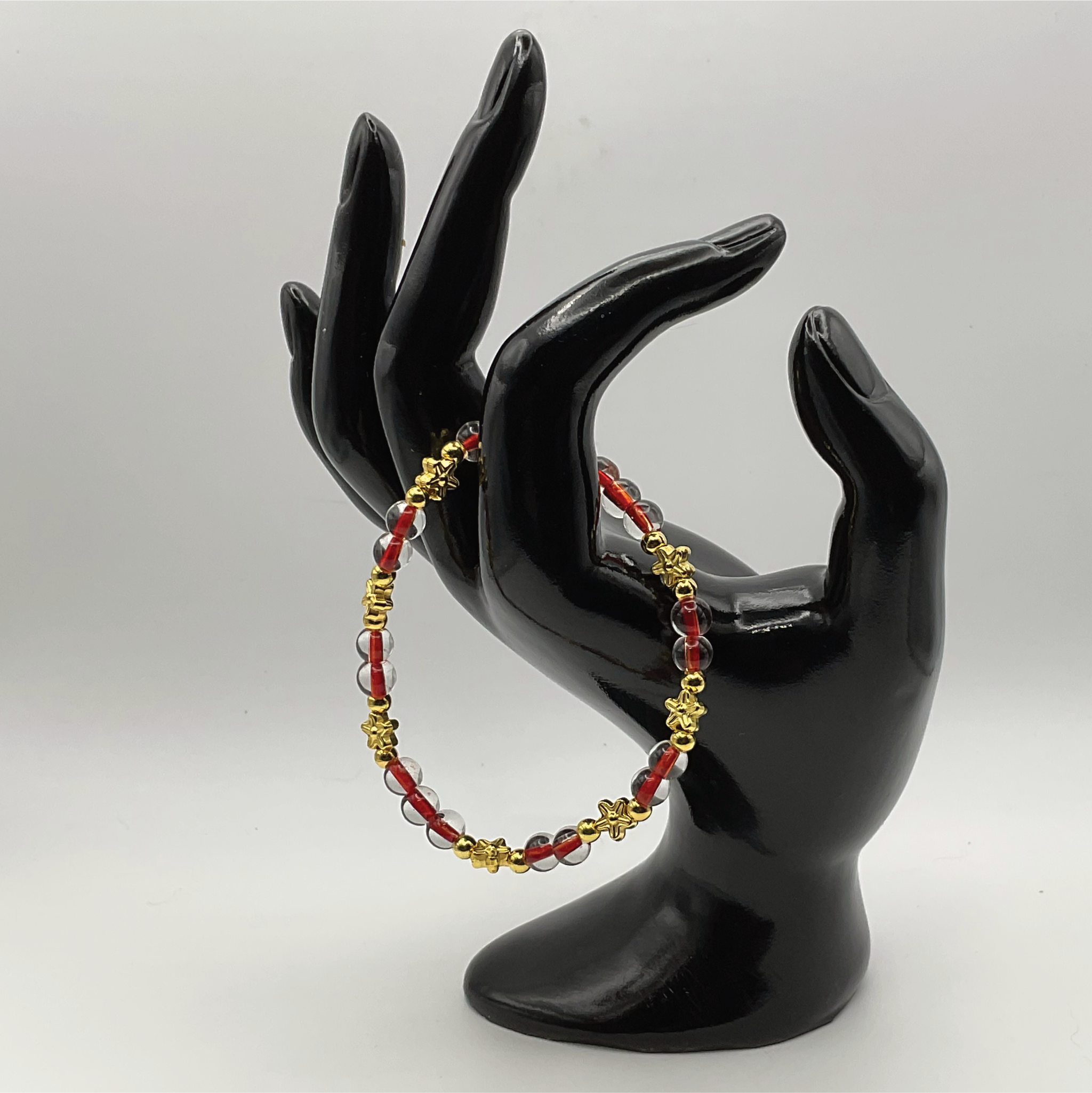 Red Clear Glass Gold Stars Bracelet with Gold Spacers