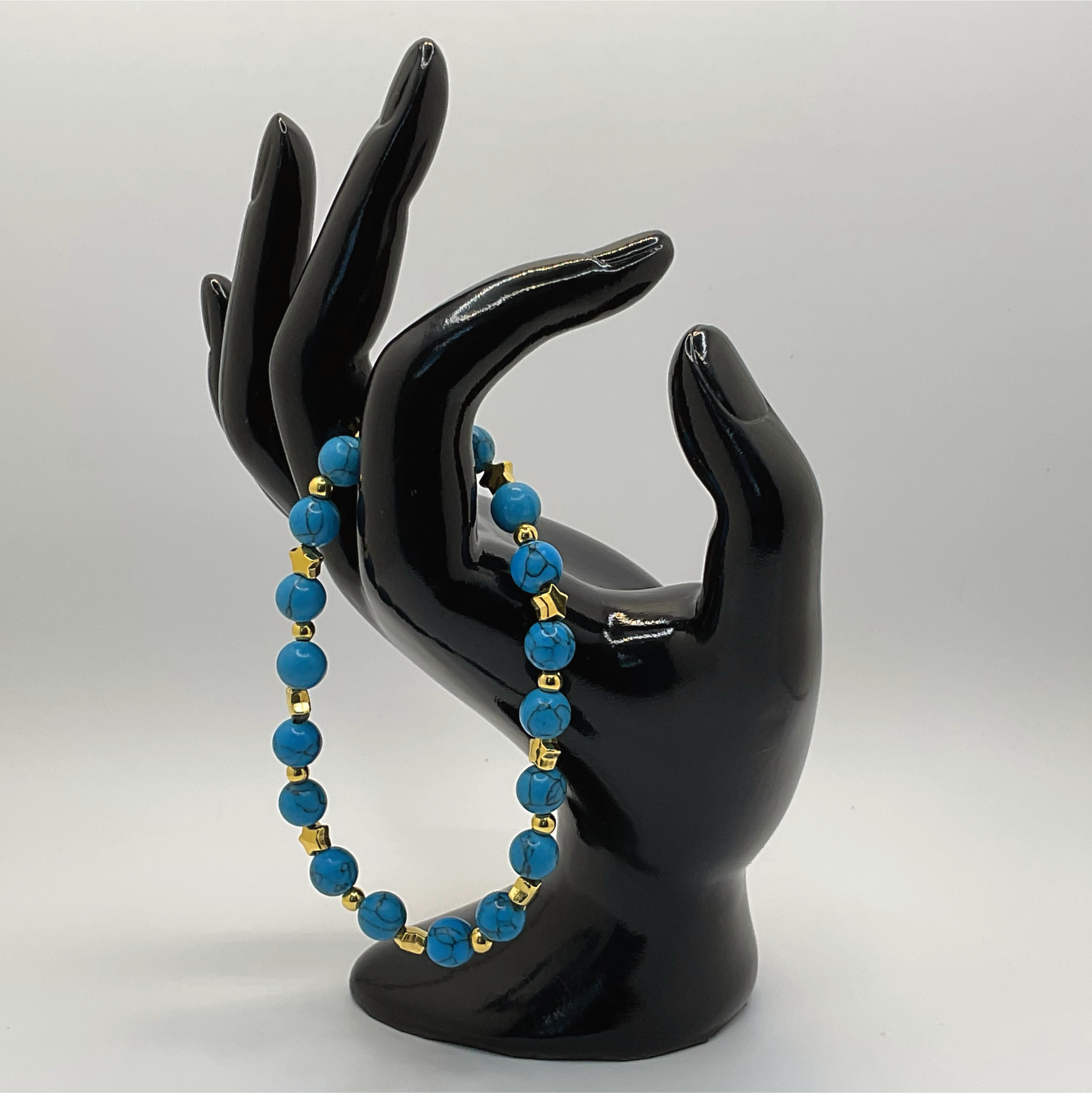 Blue Howlite Bracelet with Gold Star Spacers