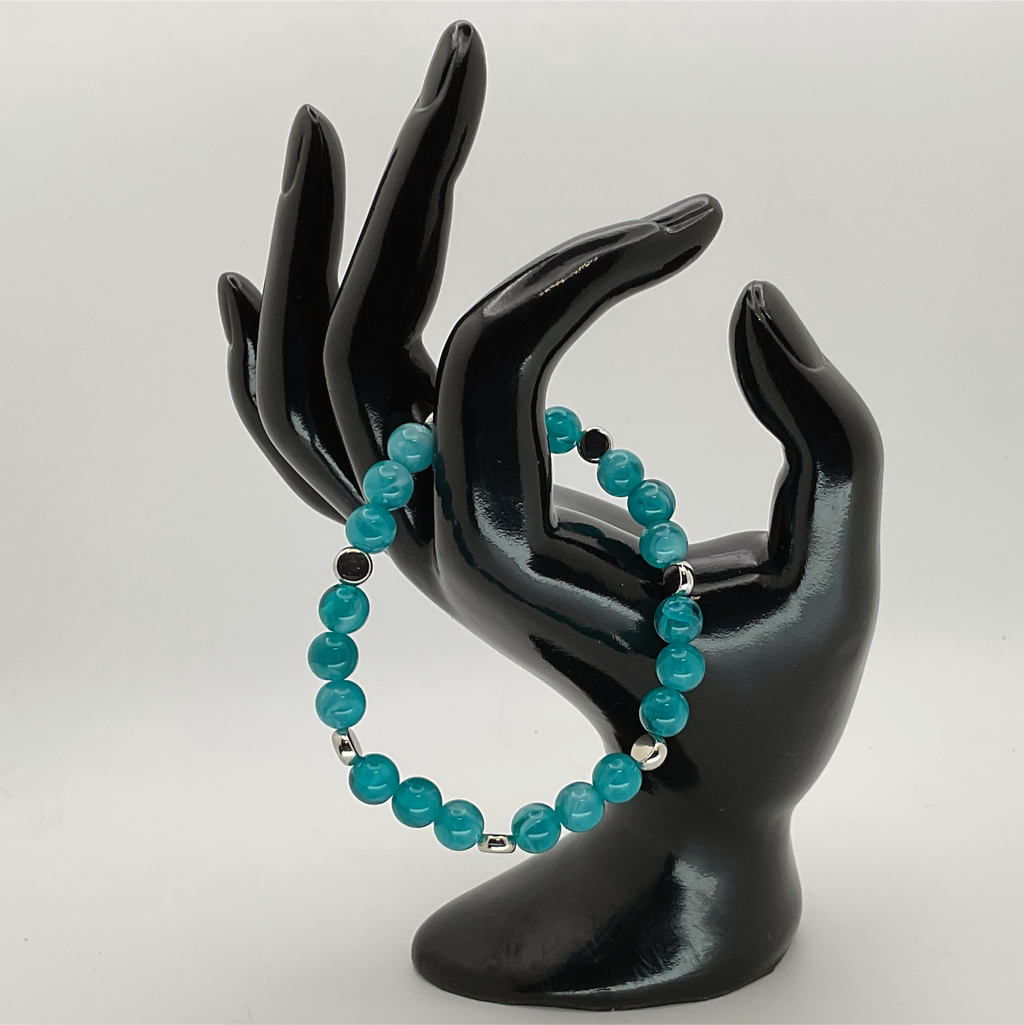 Pulsera de ágata Veta de Dragón Verde Azulado con separadores de plata