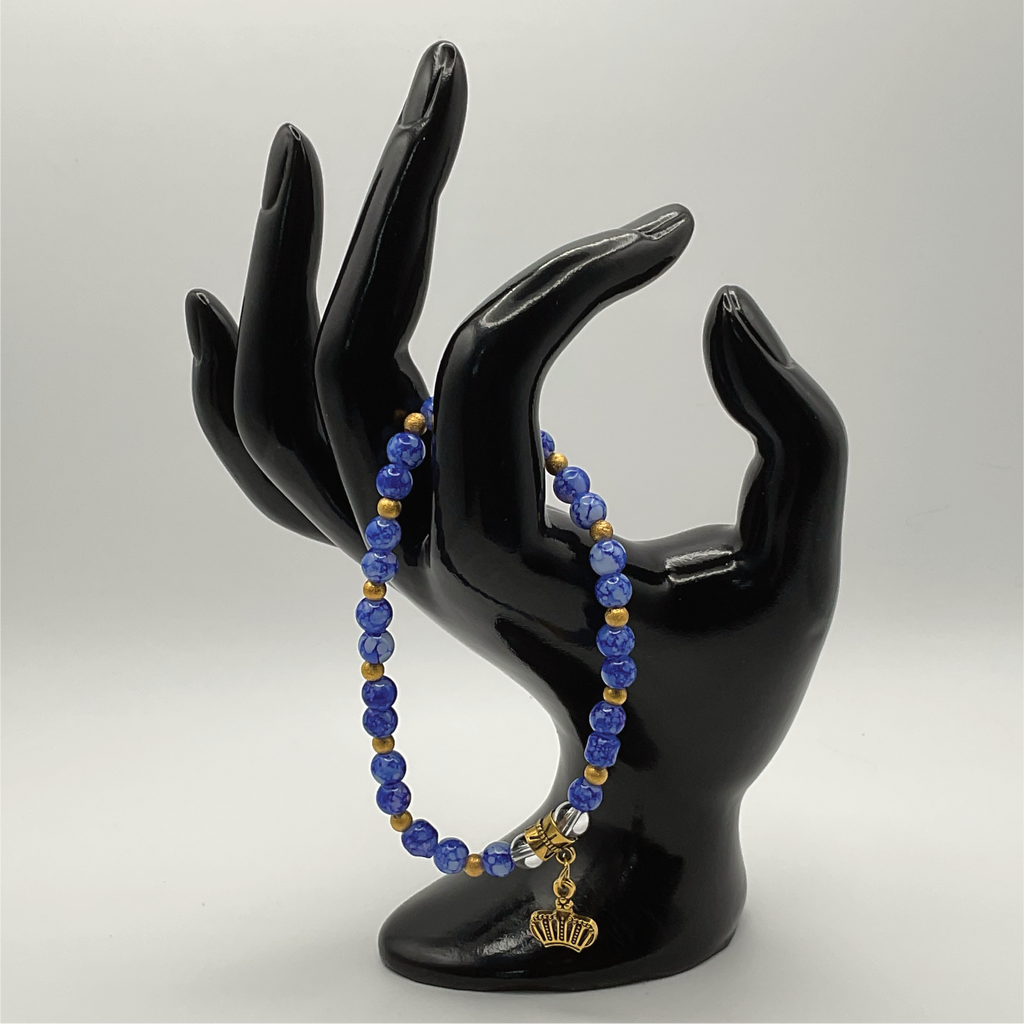 Blue Agate Clear Quartz Crown Charm with Gold Tone Spacers