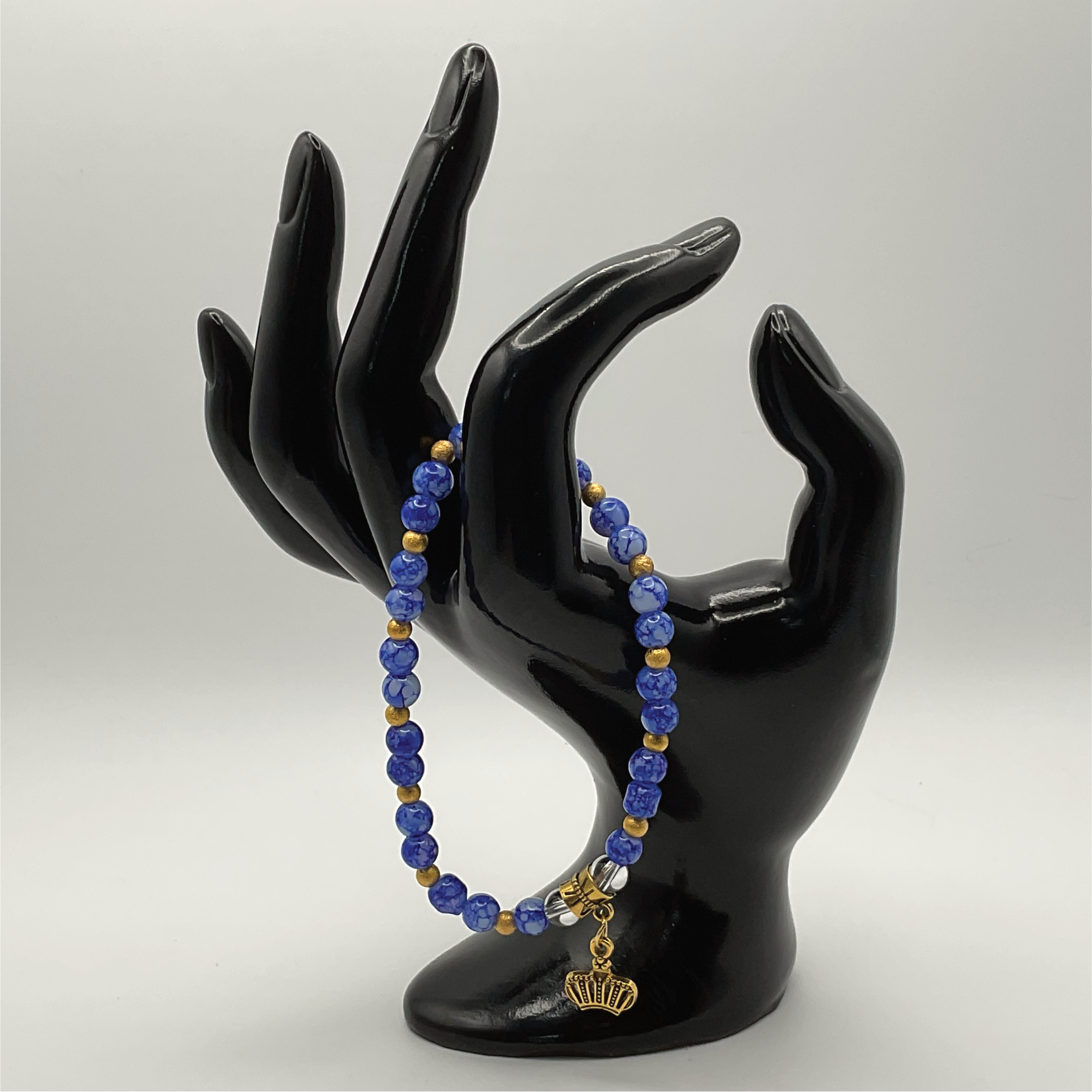Blue Agate Clear Quartz Crown Charm with Gold Tone Spacers