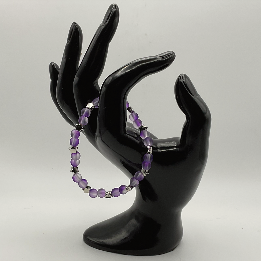 Violet Glass Bracelet with Silver Star Spacers