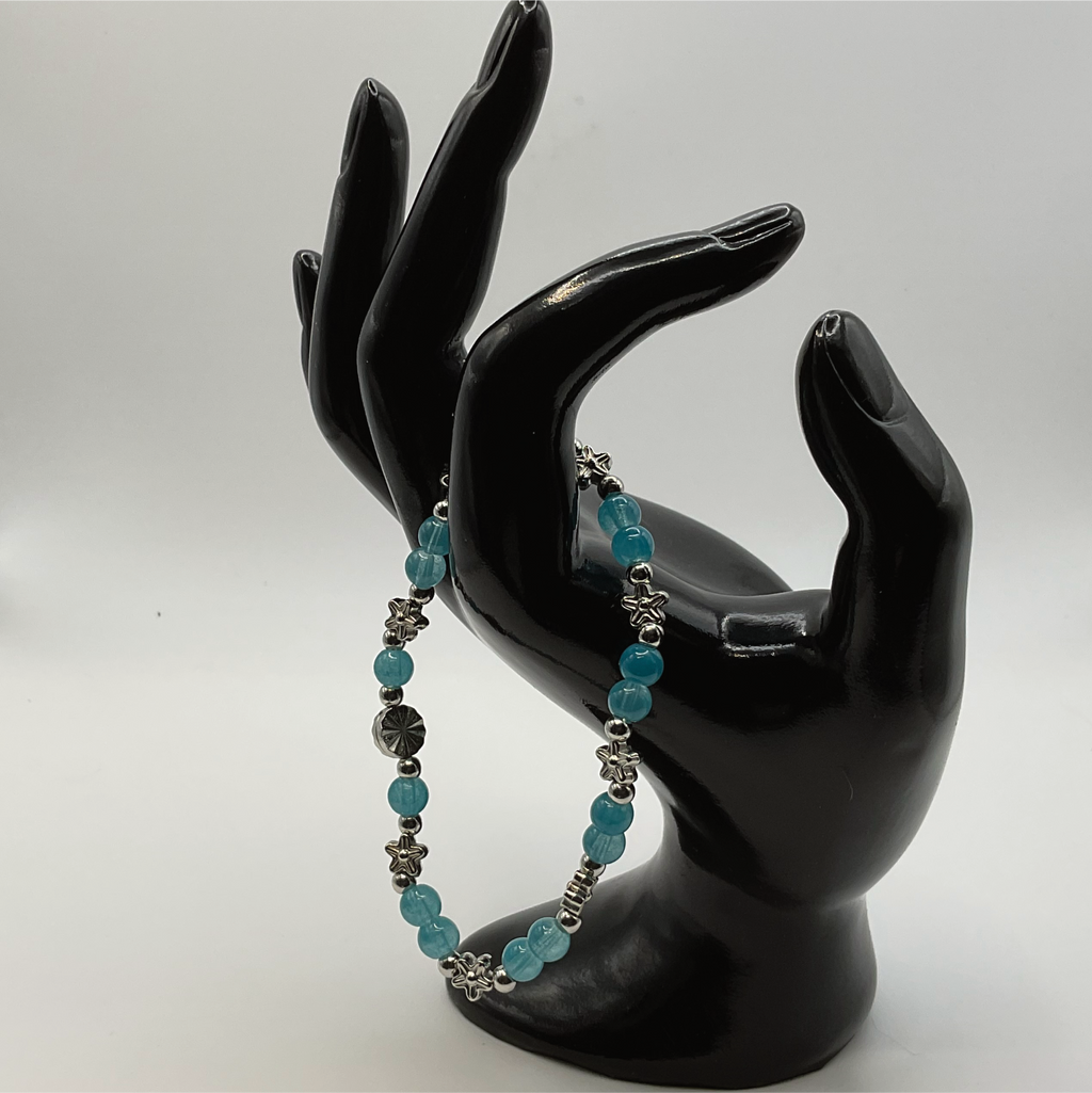 Blue Silver Stars Glass Bracelet