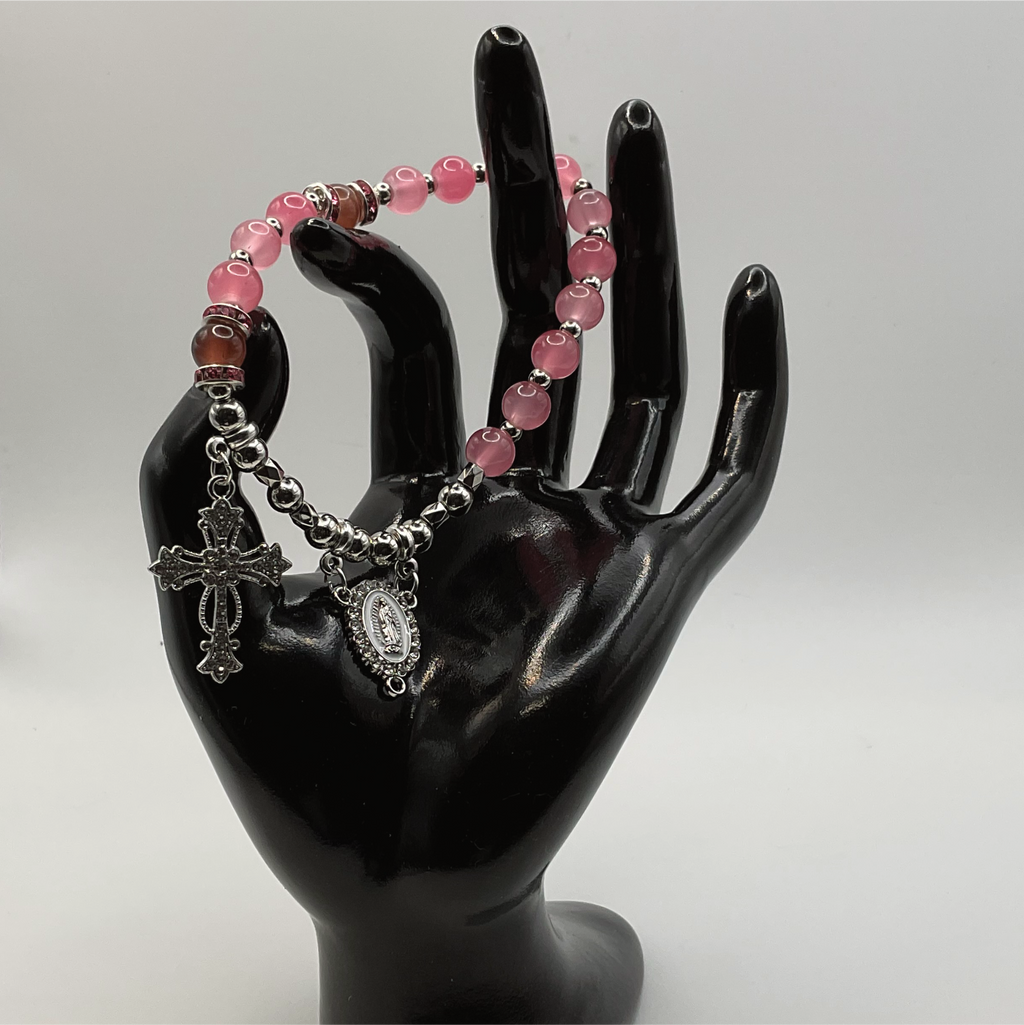 Dark and Light Pink 1 Decade Silver Rosary Bracelet