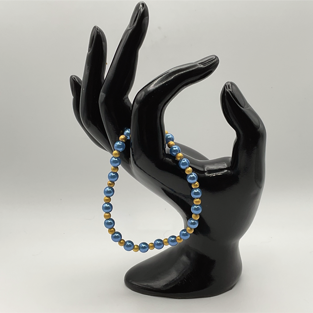 Blue Glass Bracelet with Tiny Gold Spacers
