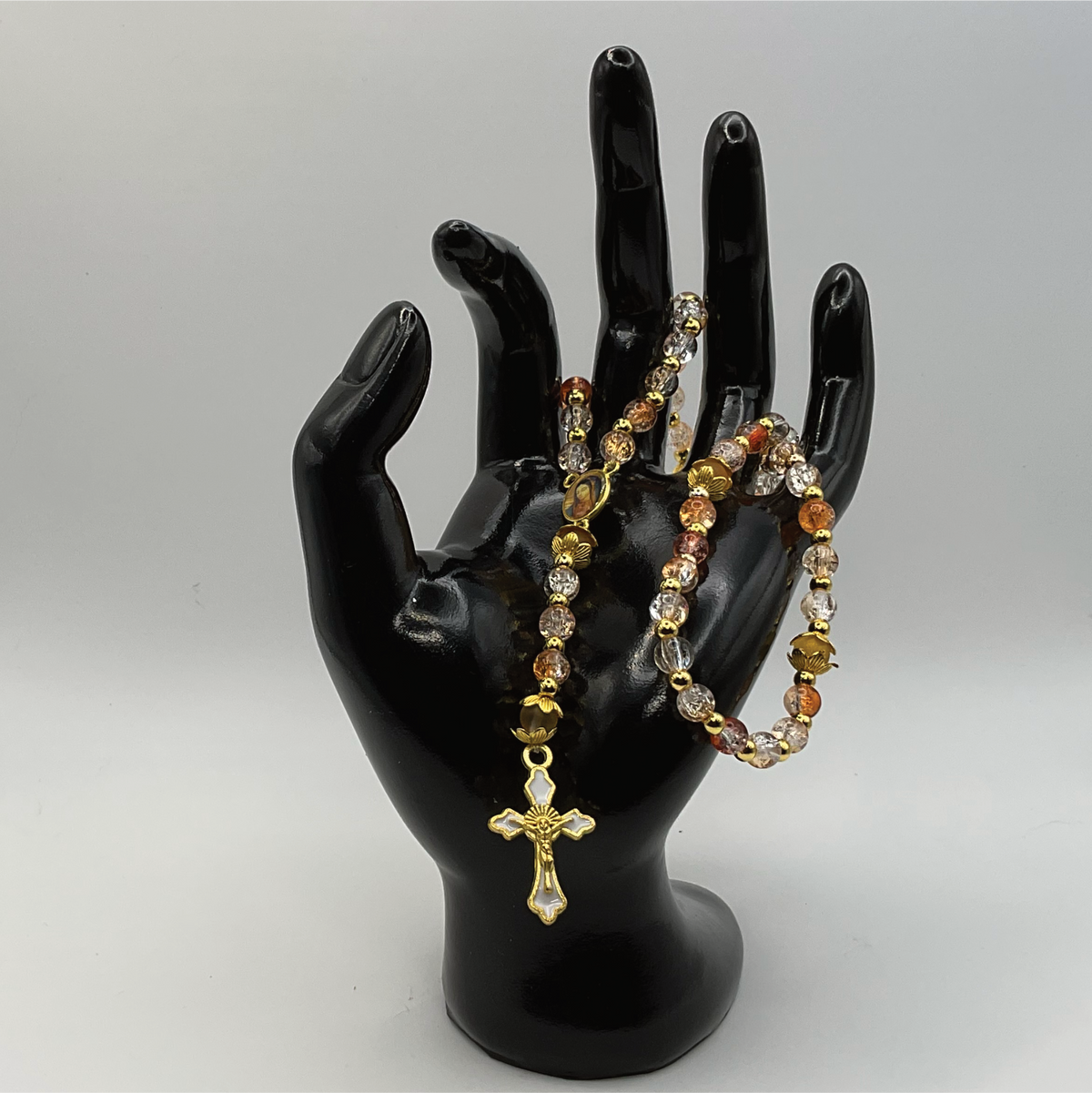 Clear Orange Small Full 5 Decade Gold Rosary