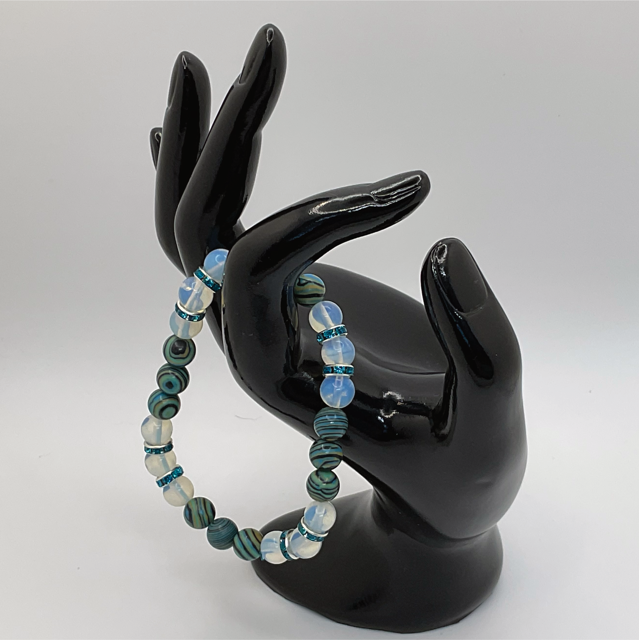 Opalite Calsilica Bracelet with Silver Blue Crystal Spacers