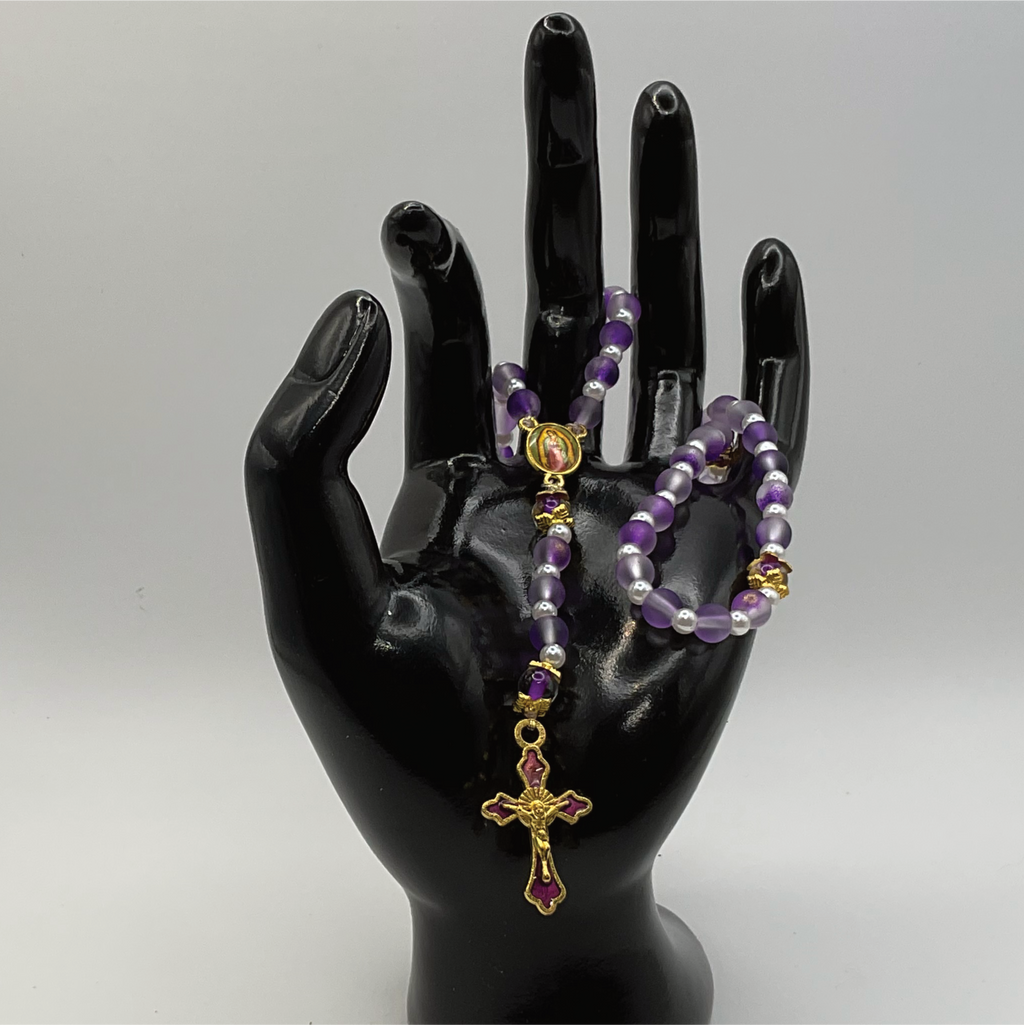 Purple Pearl Small Full 5 Decade Gold Rosary