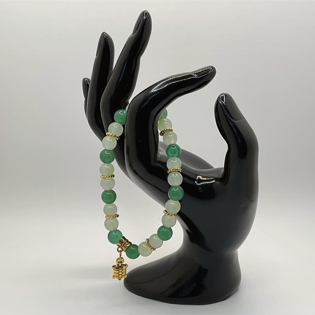 Green Chalcedony Turtle Charm Bracelet with Gold Spacers