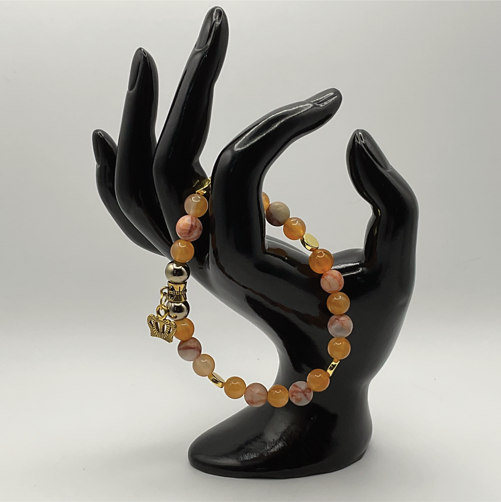 Orange Agate Crown Charm with Gold Tone Spacers