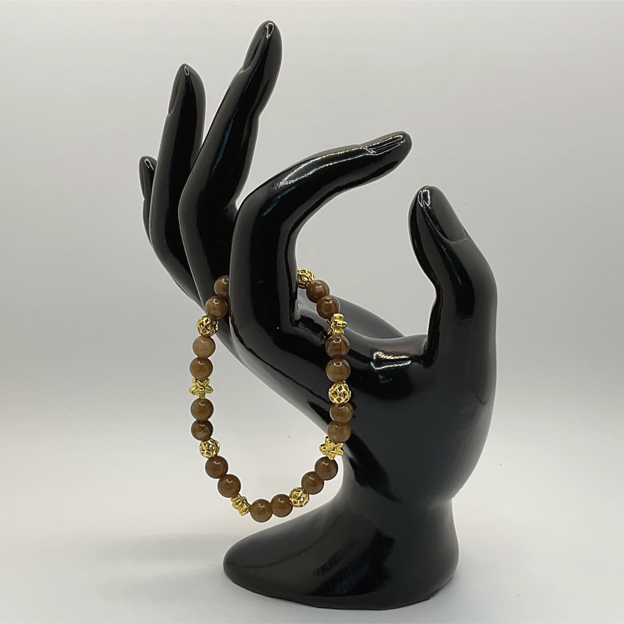 Brown Chalcedony Bracelet with Gold Star Spacers