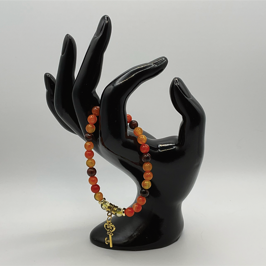 Amber Mahogany Obsidian Citrine Ornate Key Charm Bracelet