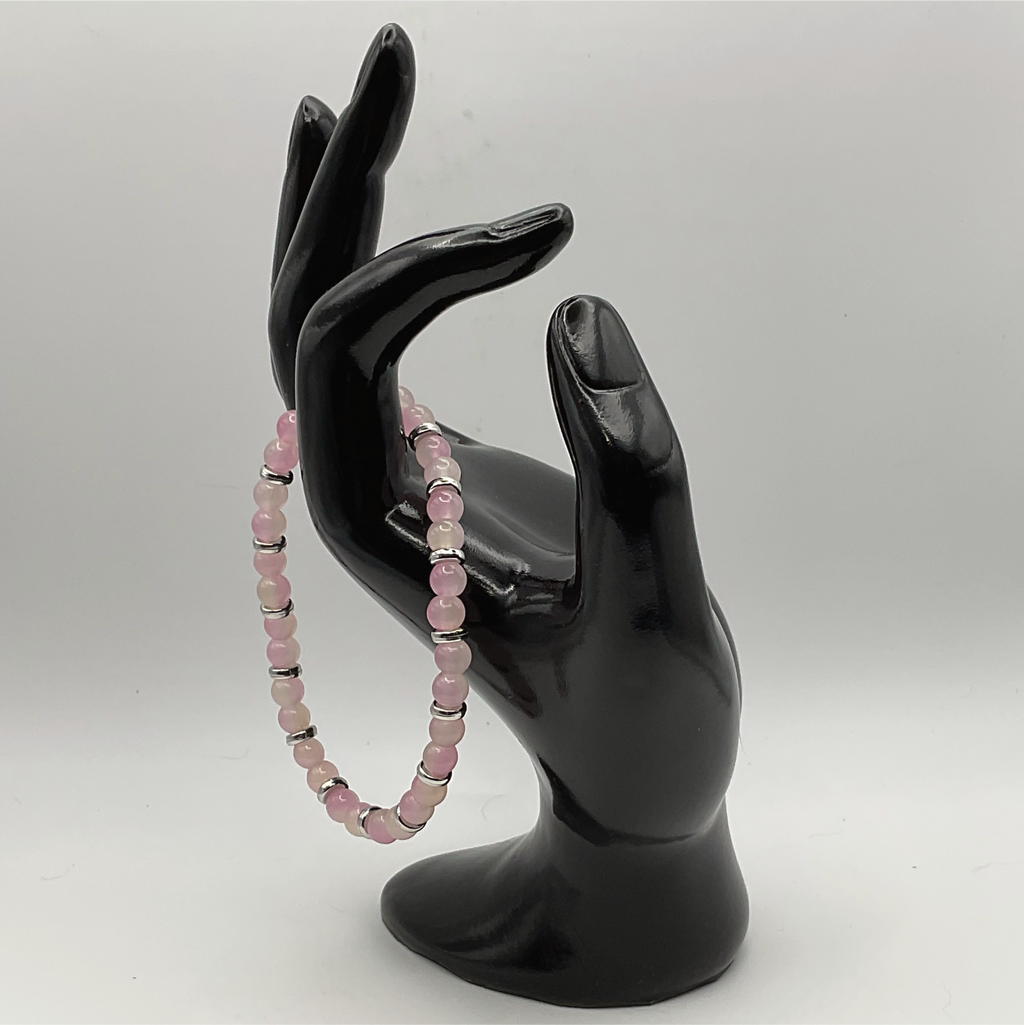 Pink Glass Bracelet with Silver Spacers