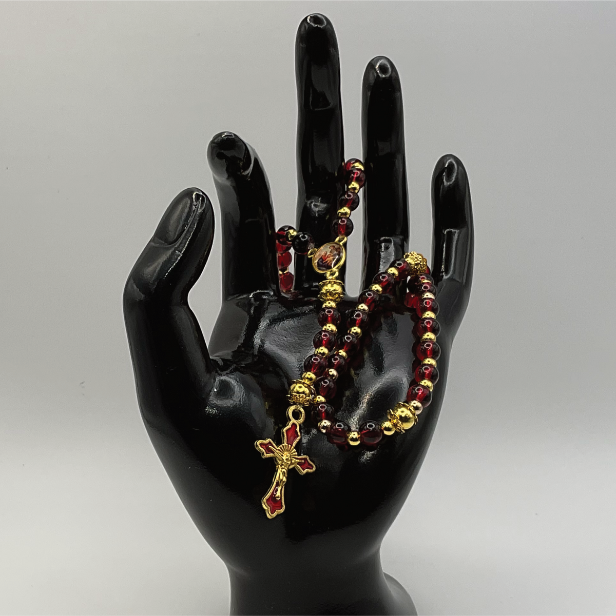 Cranberry Small Full 5 Decade Gold Rosary