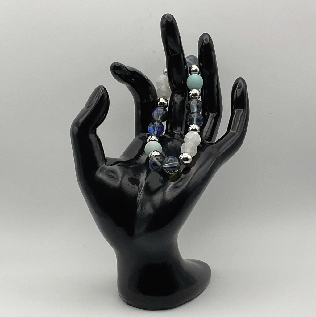Blue Obsidian Dragon Vein Bracelet with Silver Spacers