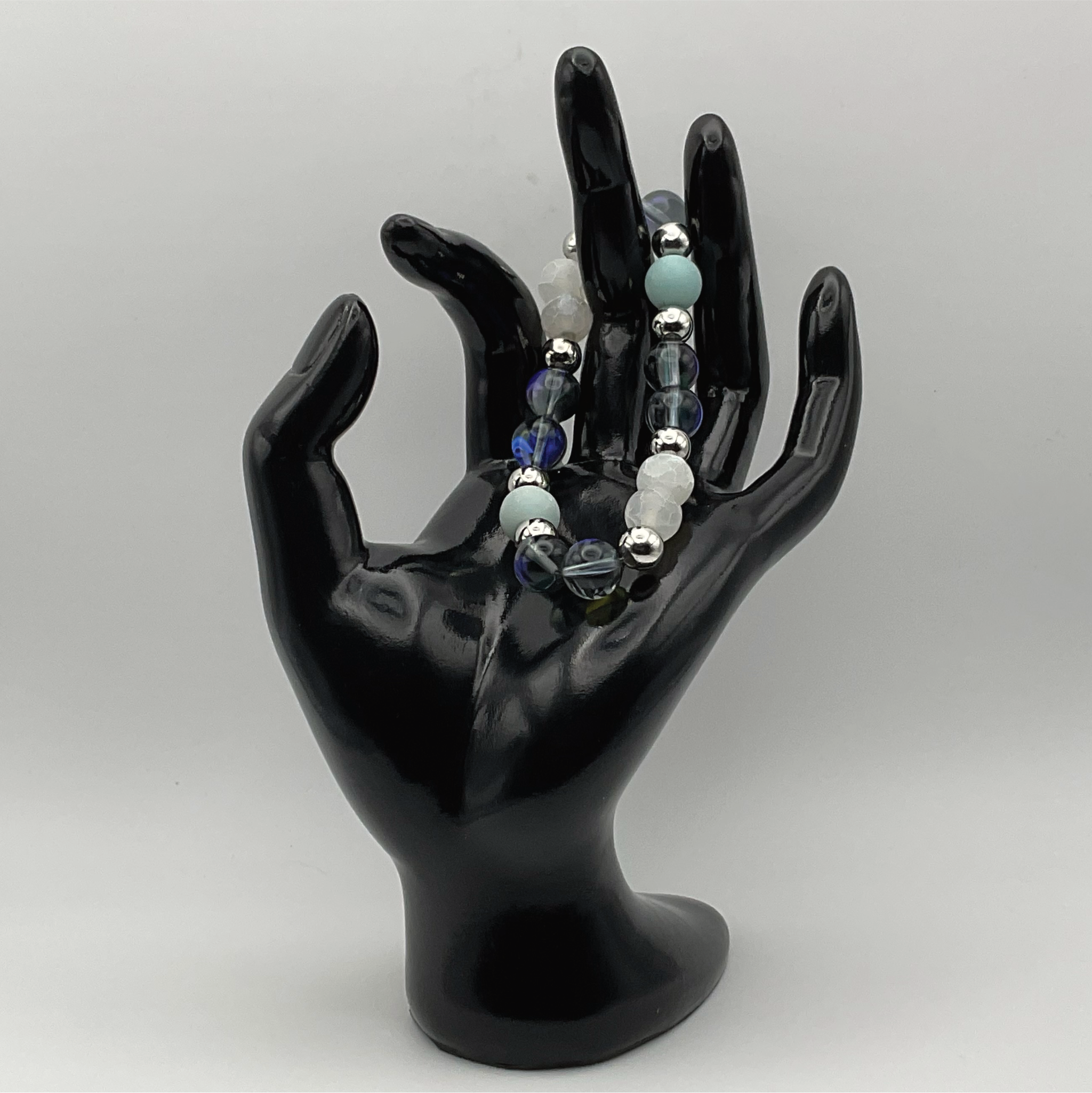 Blue Obsidian Dragon Vein Bracelet with Silver Spacers