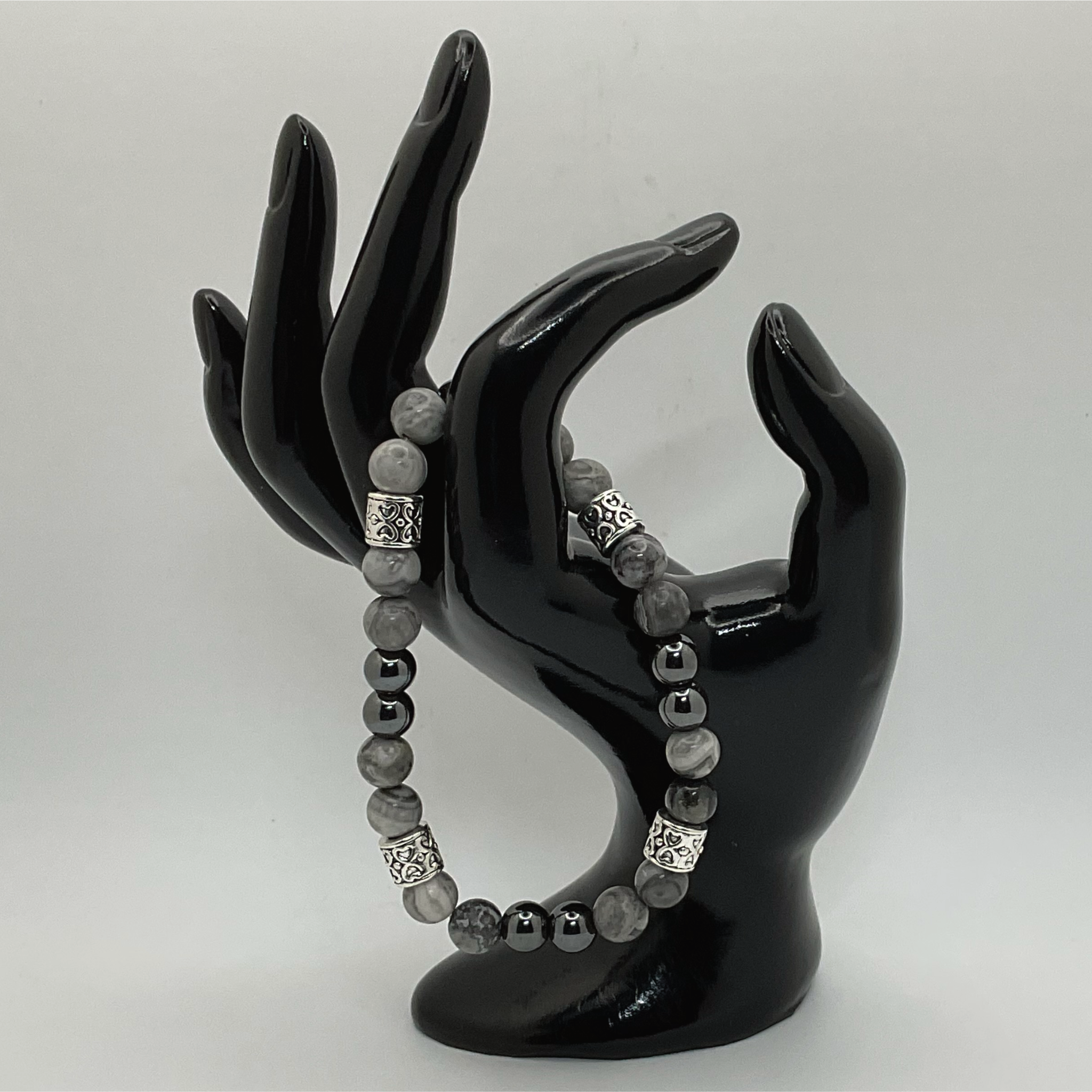 Grey Magnesite Hematite Bracelet with Silver Spacers