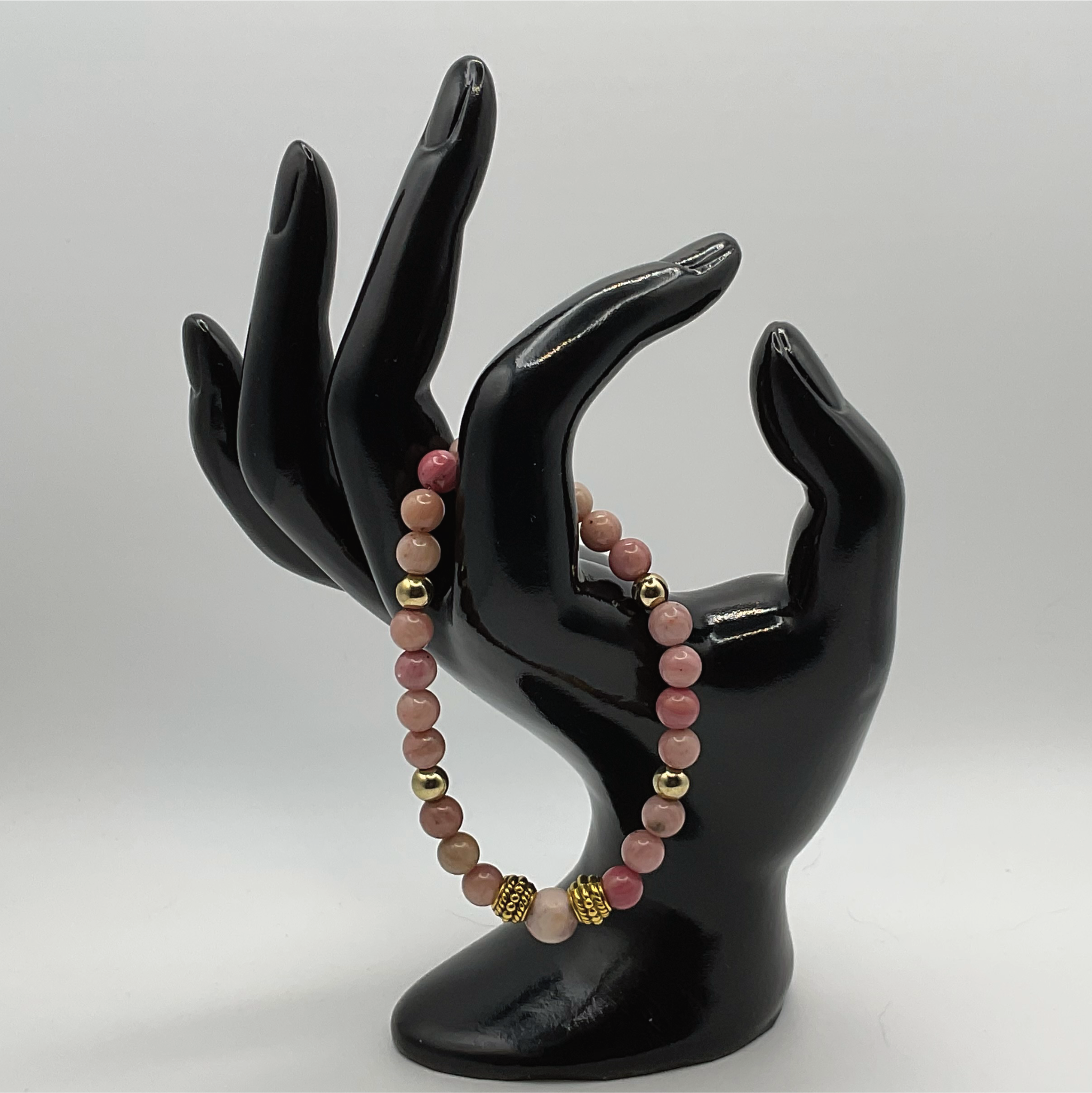 Pink Opal Bracelet with Gold Tone Spacers