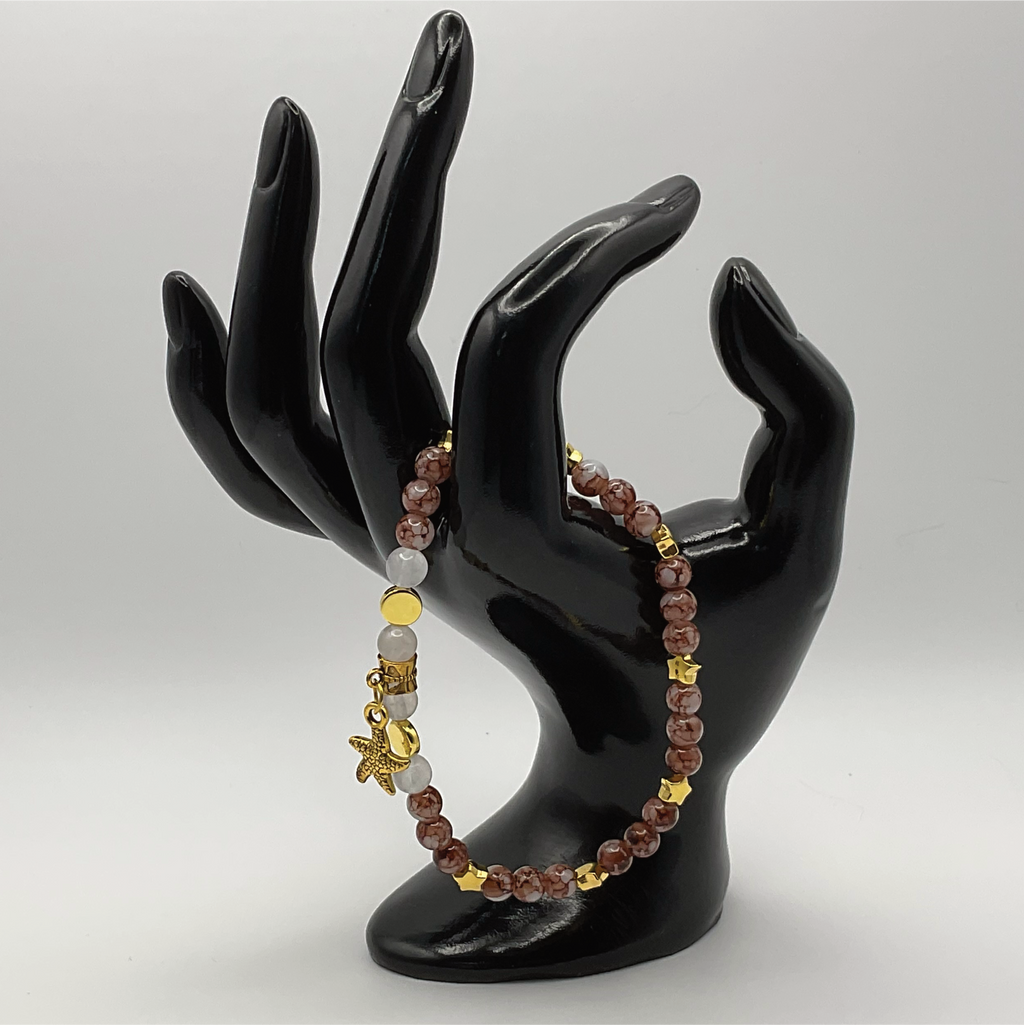 Ferruginous Quartz Milky Quartz Starfish Charm with Gold Tone Spacers