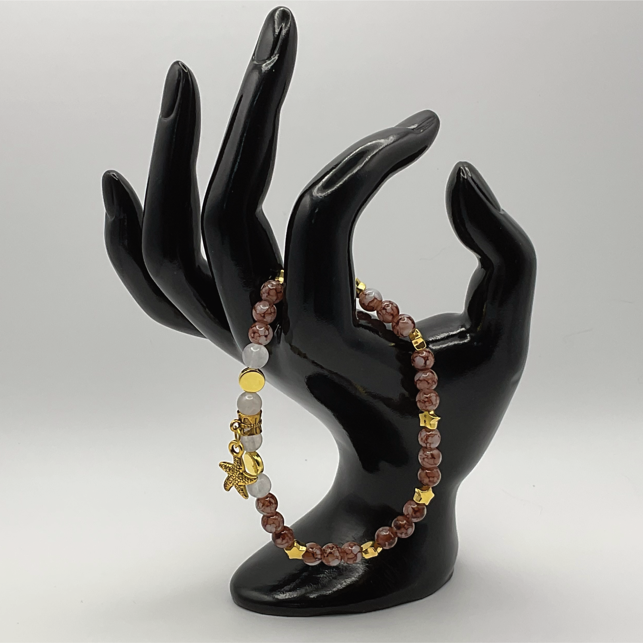 Ferruginous Quartz Milky Quartz Starfish Charm with Gold Tone Spacers