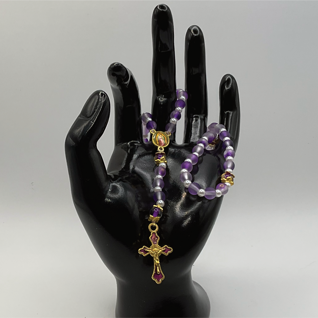 Clear Purple Pearl Small Full 5 Decade Gold Rosary
