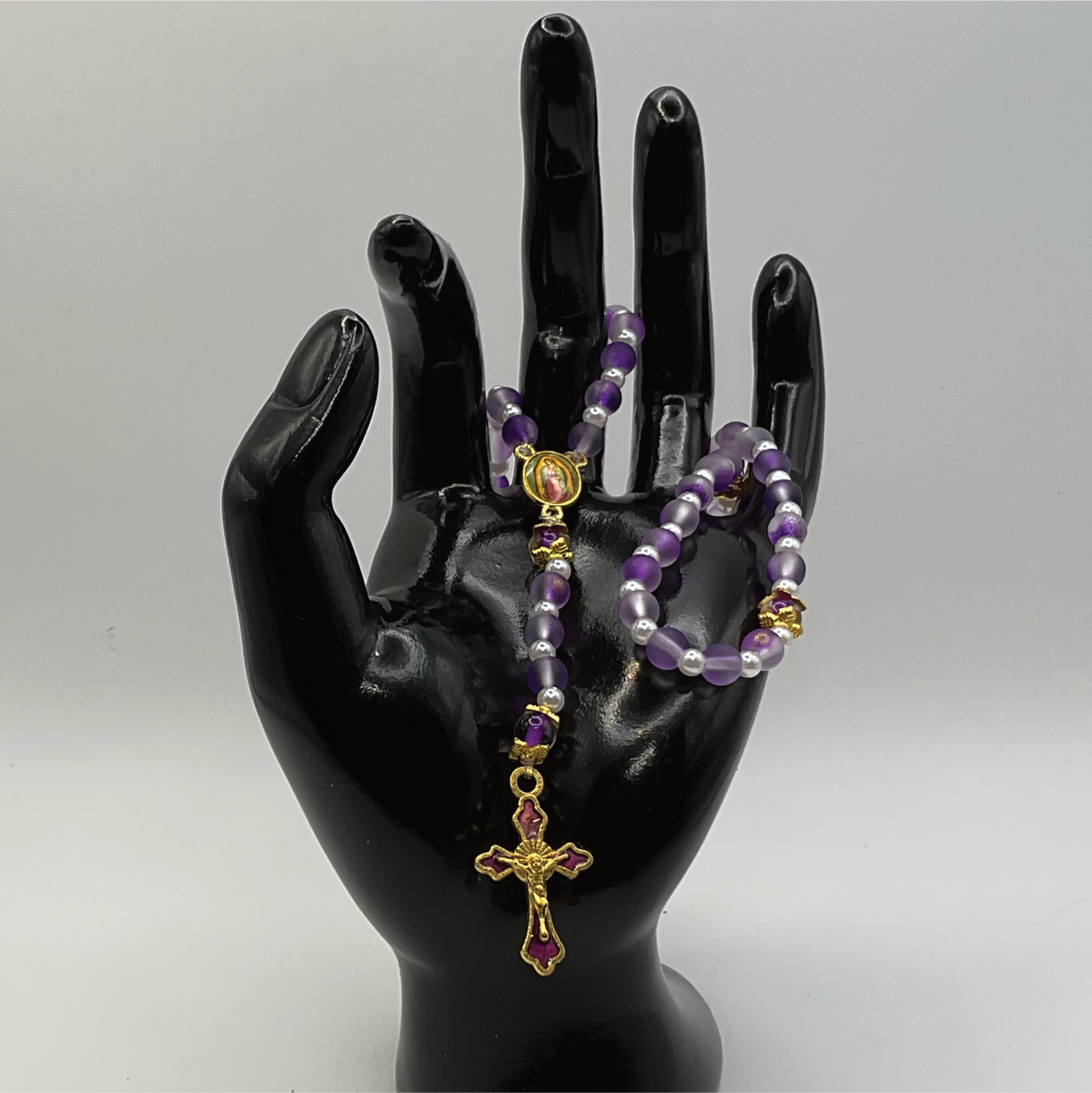 Clear Purple Pearl Small Full 5 Decade Gold Rosary