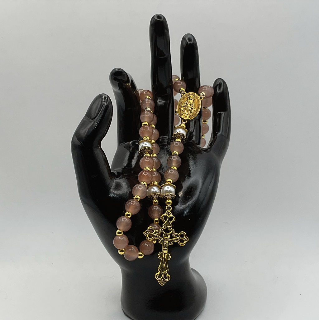 Beige Pearl Full 5 Decade Gold Rosary