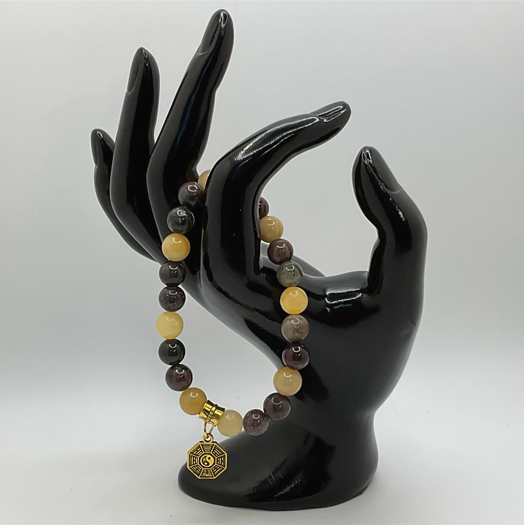 Brecciated Jasper Aventurine Quartz Ying Yang Charm Bracelet