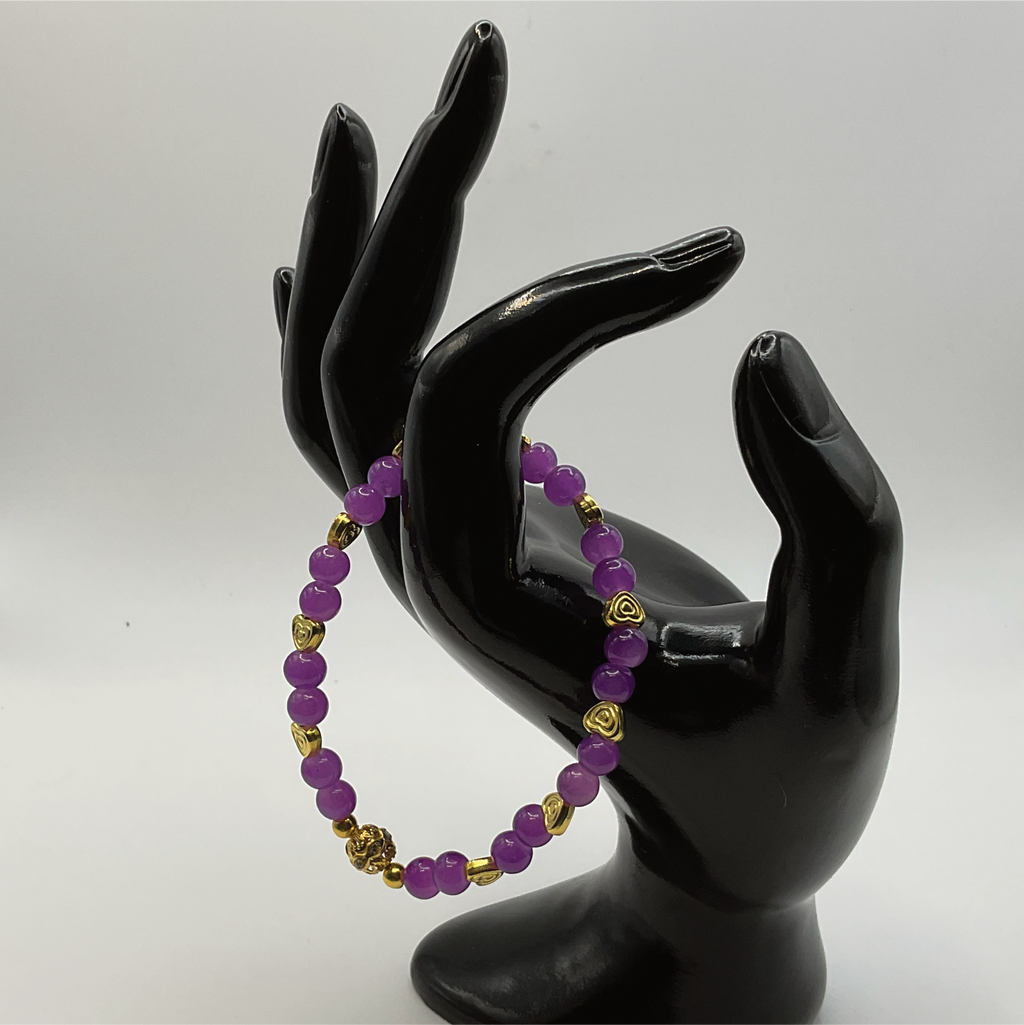 Purple Glass Bracelet with Gold Heart Spacers