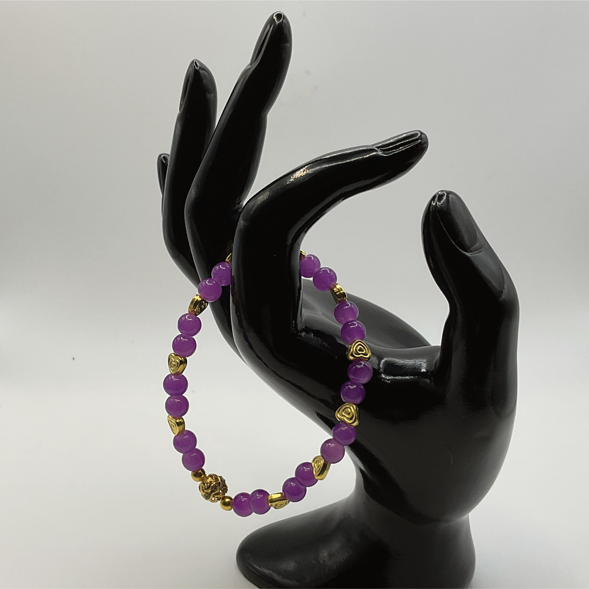Purple Glass Bracelet with Gold Heart Spacers