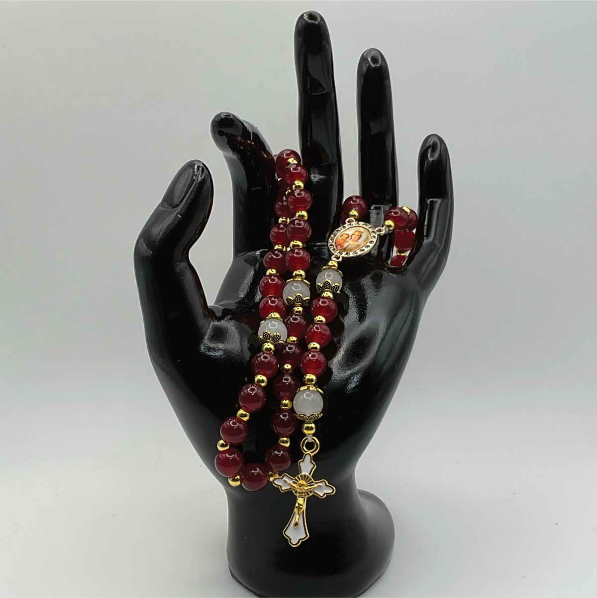 Red Milky White Full 5 Decade Gold Rosary