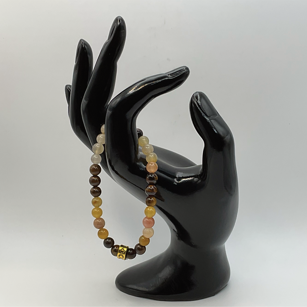 Pulsera de Calcedonia Ojo de Tigre con Separador Tono Dorado