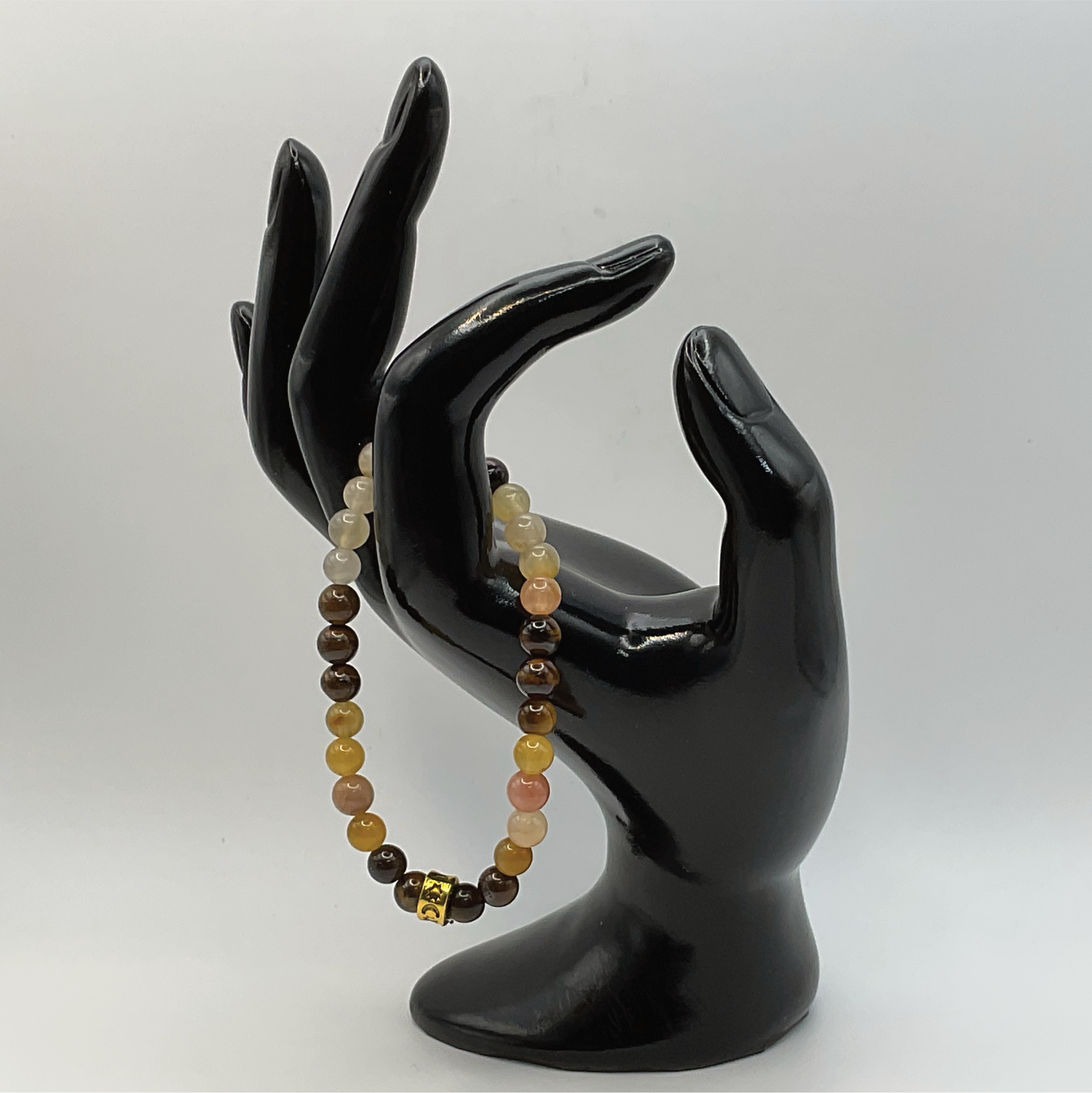 Pulsera de Calcedonia Ojo de Tigre con Separador Tono Dorado