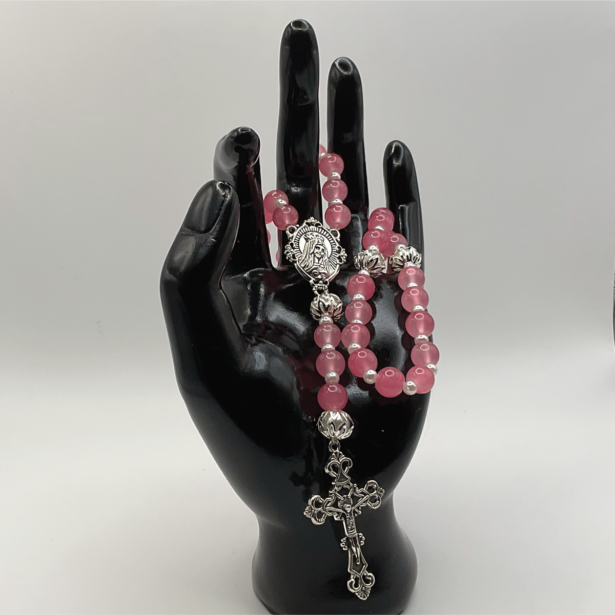 Pink Pearl Full 5 Decade Silver Rosary