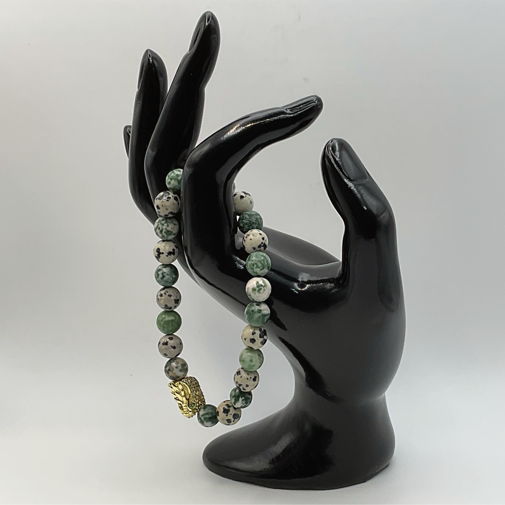 Pulsera con dije de dragón y ágata arbórea