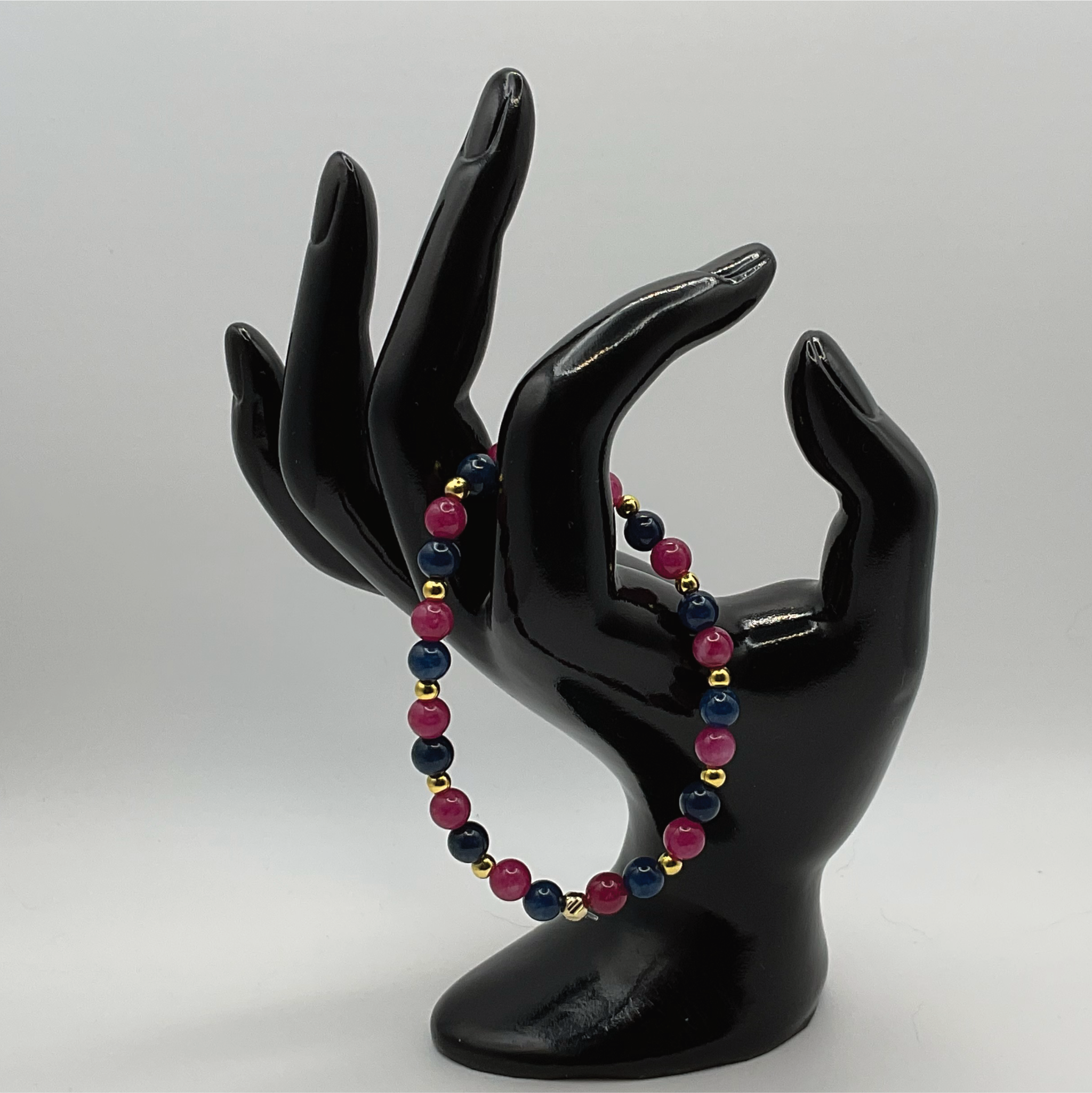 Pink and Blue Dragon Vein Agate Bracelet with Gold Tone Spacers
