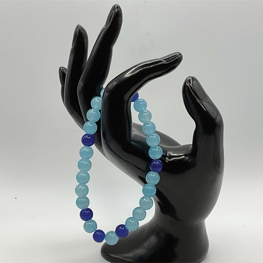 Pulsera de cristal azul claro y oscuro