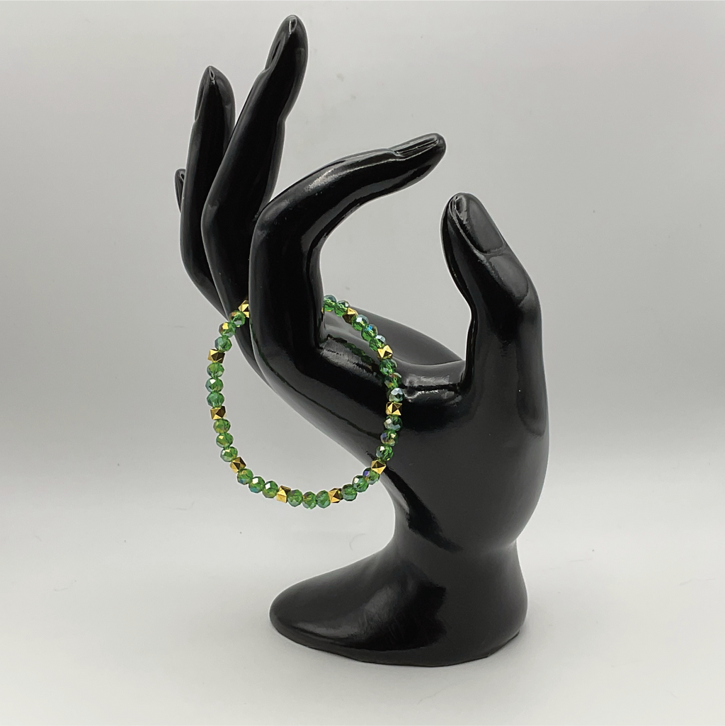 Green Glass Bracelet with Gold Spacers