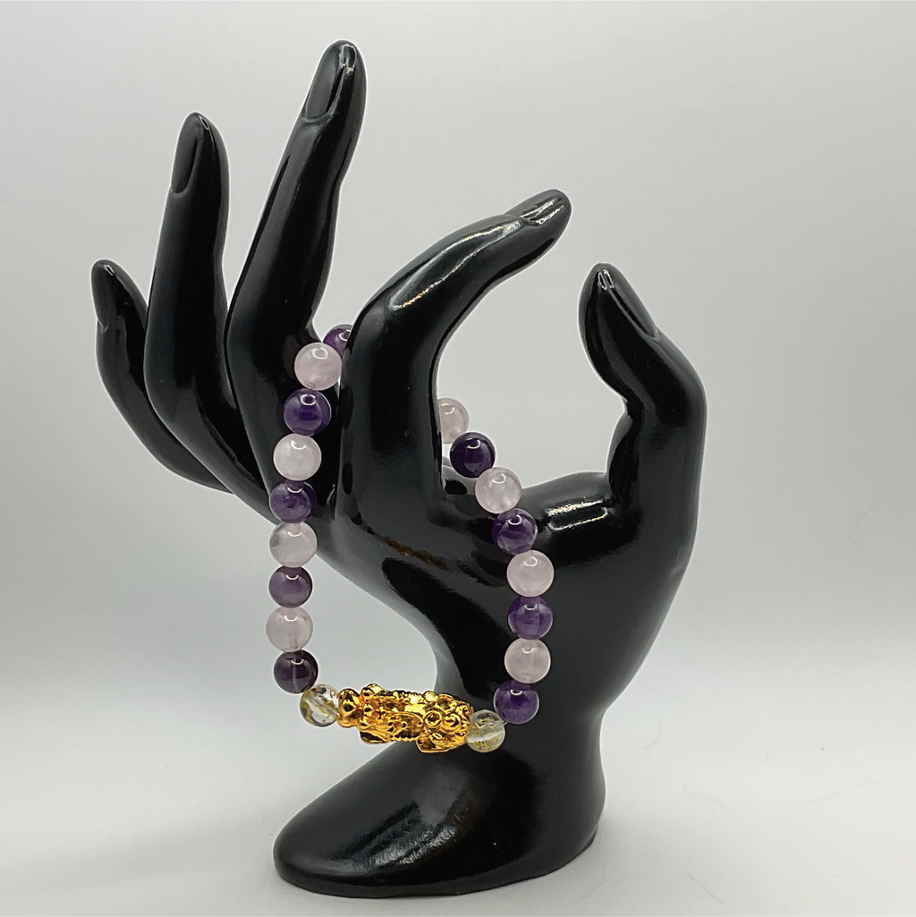 Amethyst Milky Quartz Clear Pixiu Dragon Charm Bracelet