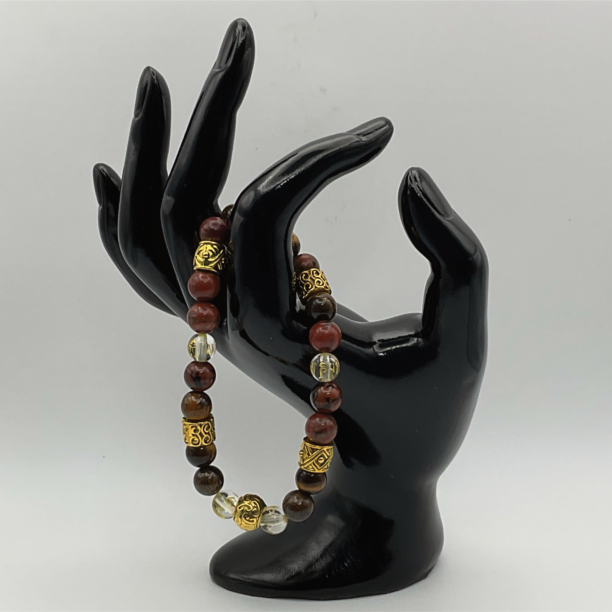 Pulsera Pixiu de ojo de tigre con separadores dorados